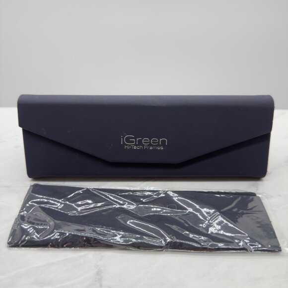 iGreen Tri Fold Eyeglasses Case Navy Magnetic Close Fold Flat w/ Cleaning Cloth - Picture 1 of 3
